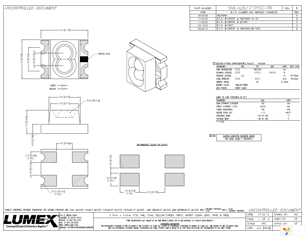 SML-LXL1210YGC-TR Page 1