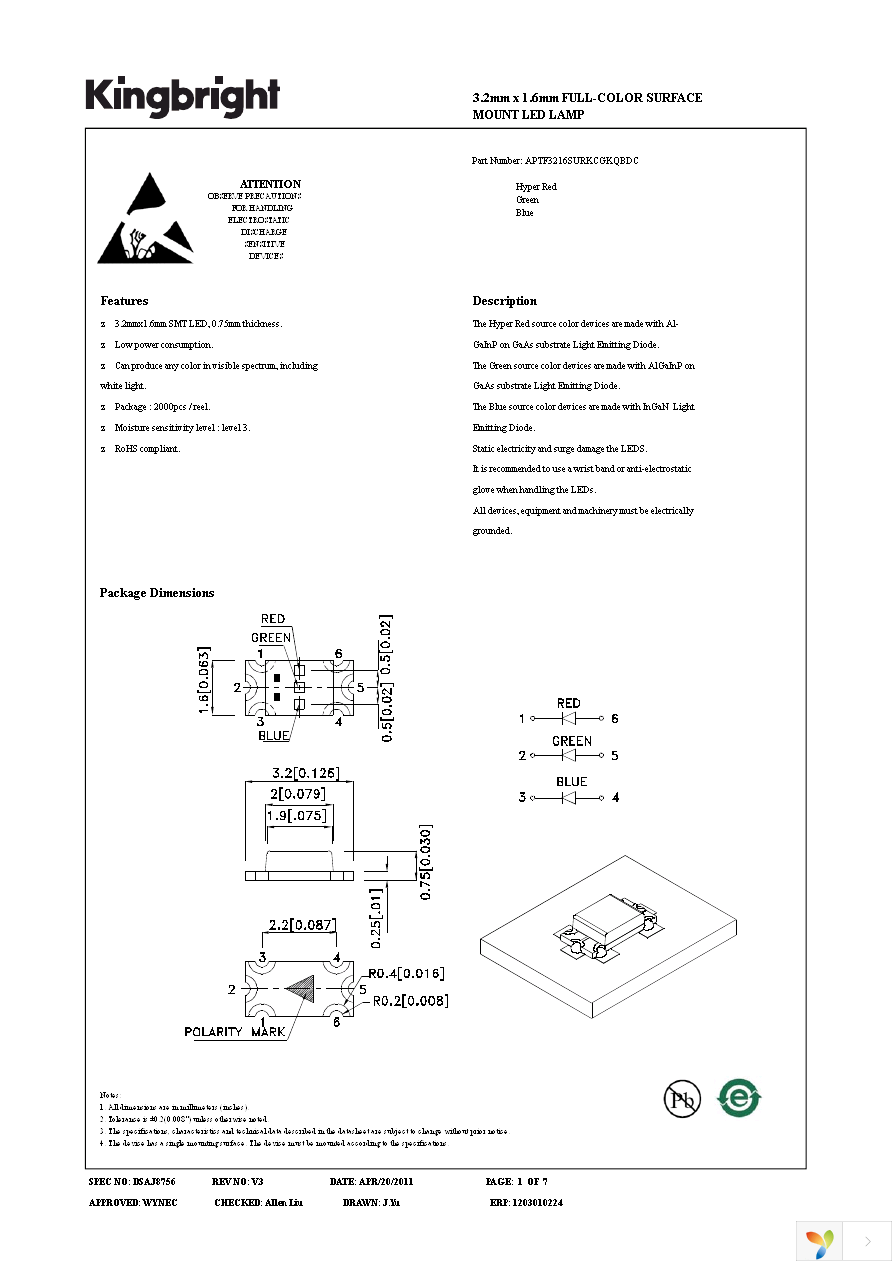 APTF3216SURKCGKQBDC Page 1