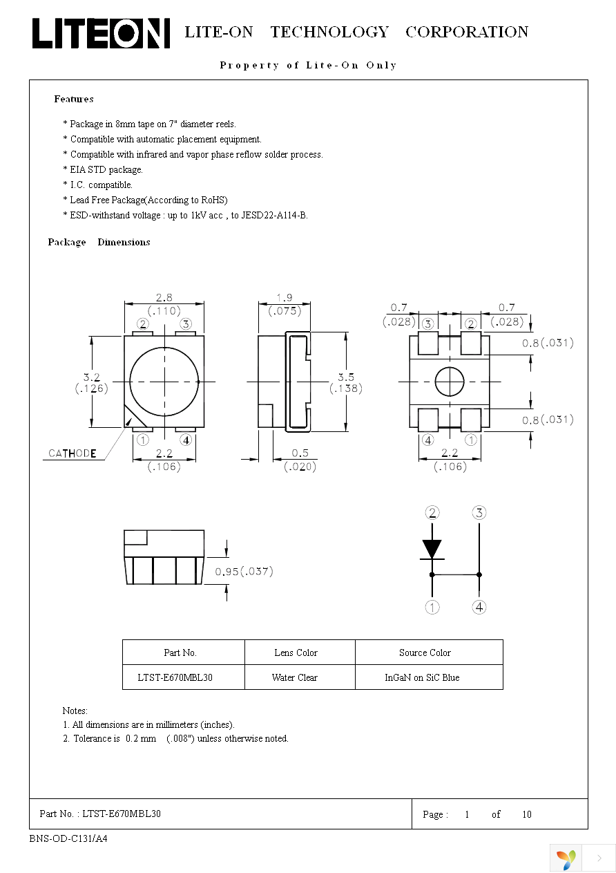 LTST-E670MBL30 Page 1