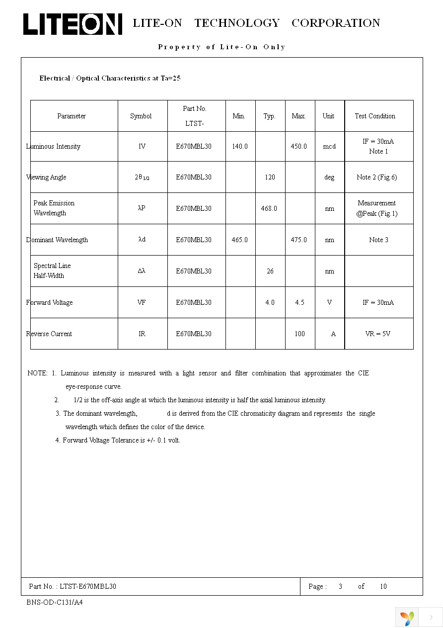 LTST-E670MBL30 Page 3