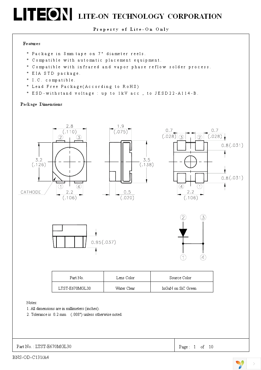 LTST-E670MGL30 Page 1