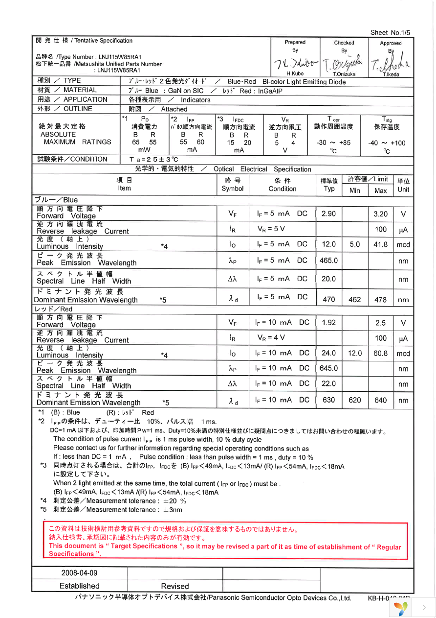 LNJ115W85RA1 Page 1