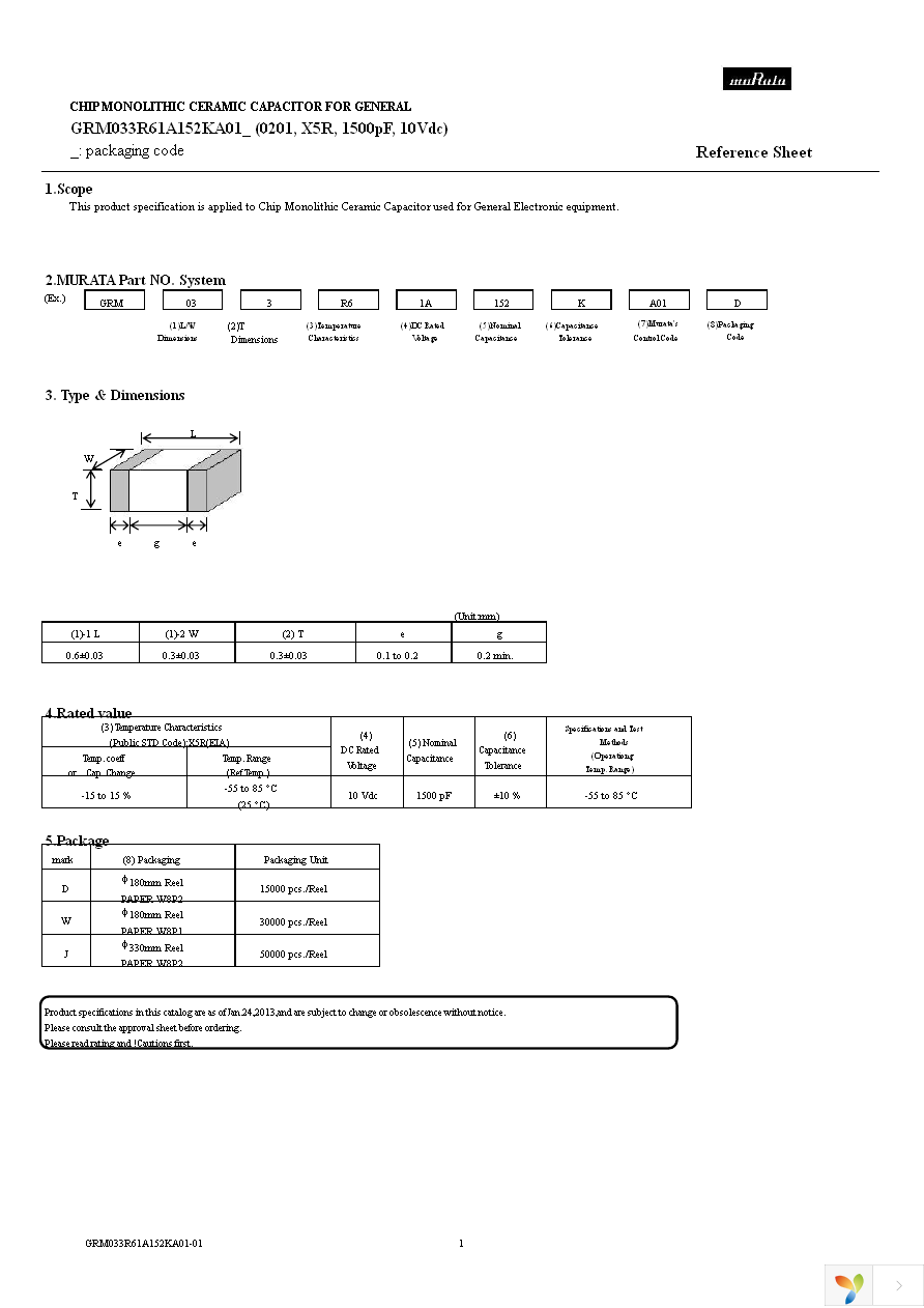 GRM033R61A152KA01D Page 1