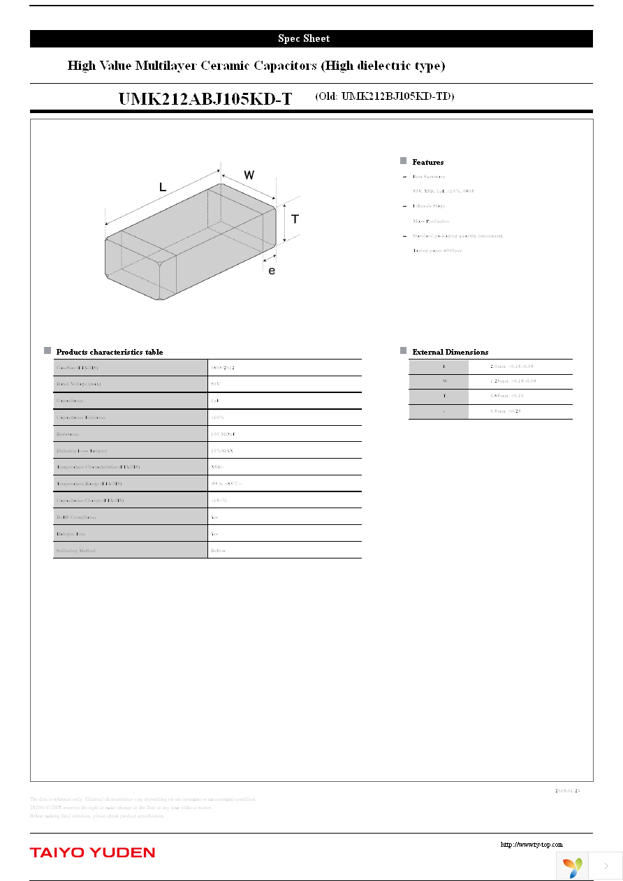 UMK212ABJ105KD-T Page 1