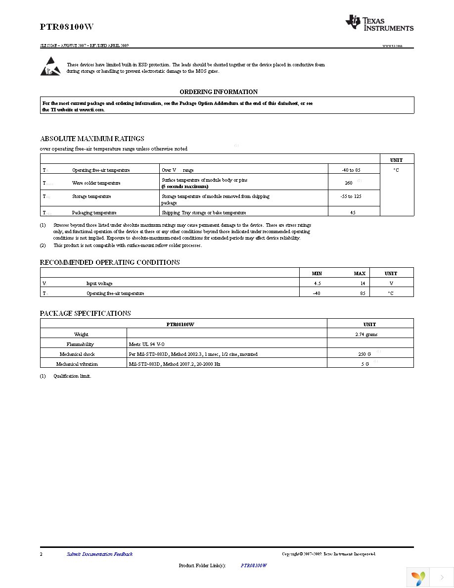 PTR08100WVD Page 2