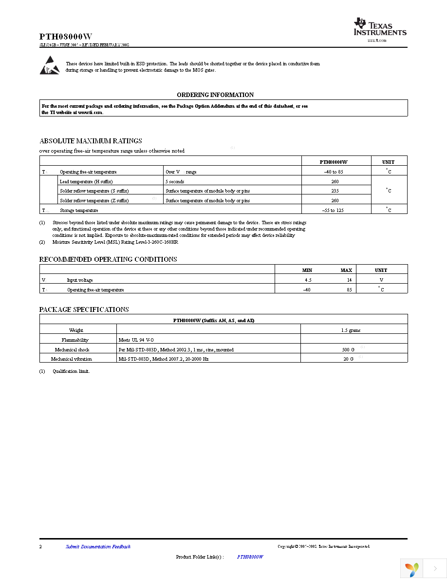 PTH08000WAH Page 2