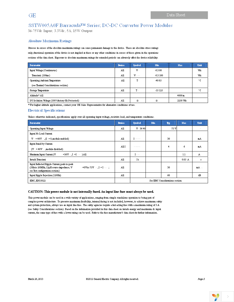 SSTW005A0F41-SRZ Page 2