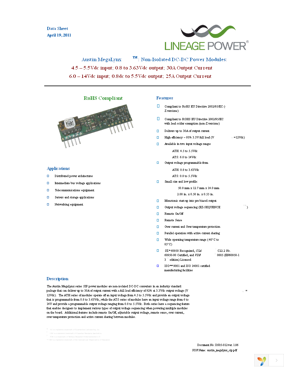 ATS025A0X3Z Page 1