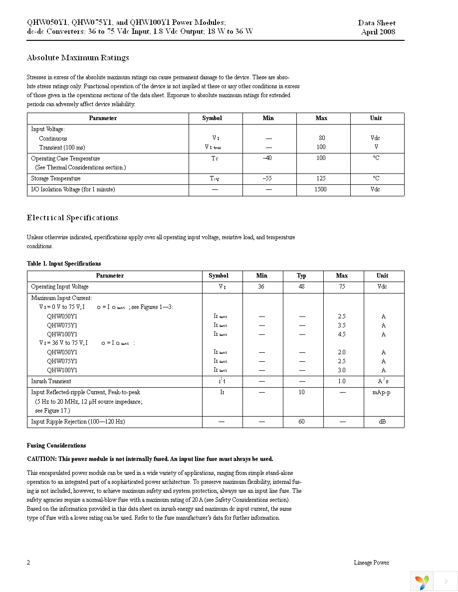 QHW050Y71 Page 2