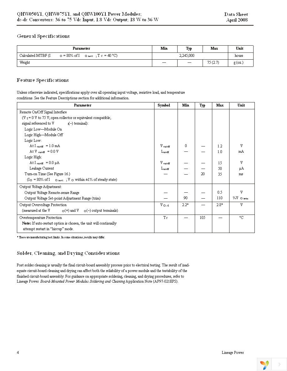 QHW050Y71 Page 4