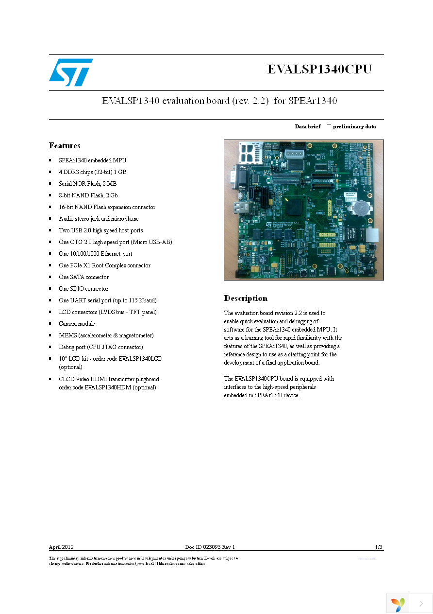 EVALSP1340HDM Page 1