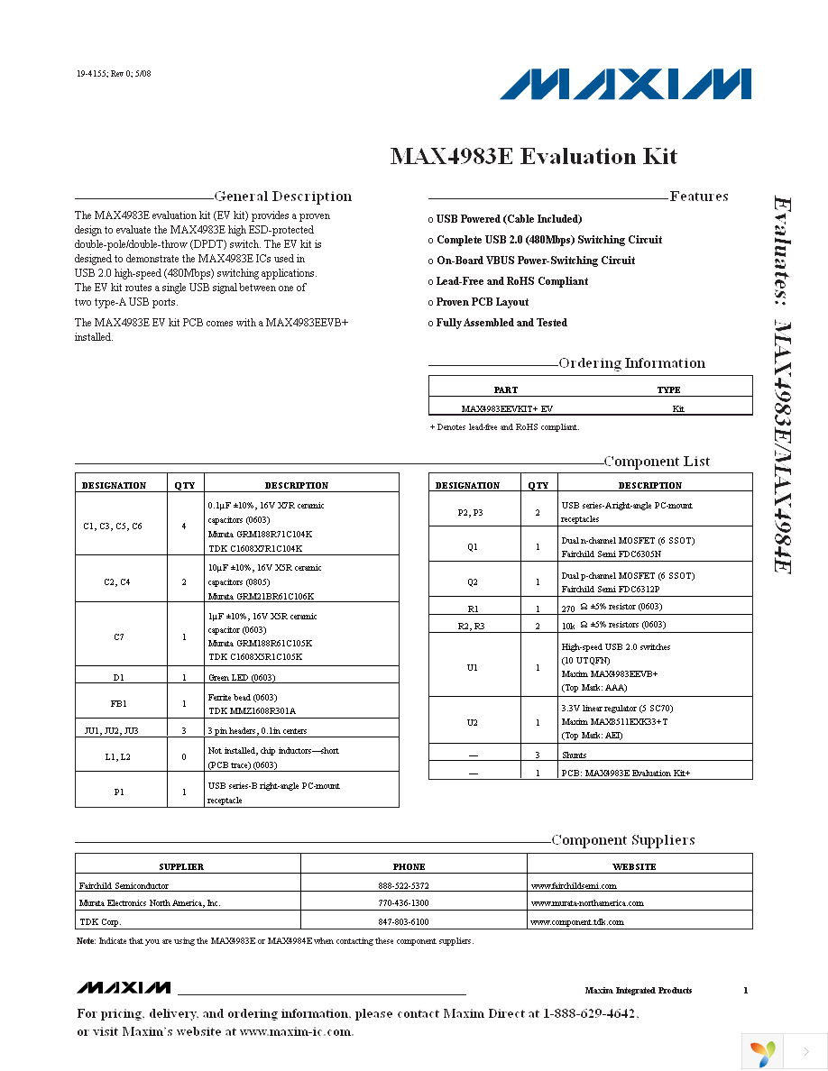 MAX4983EEVKIT+ Page 1