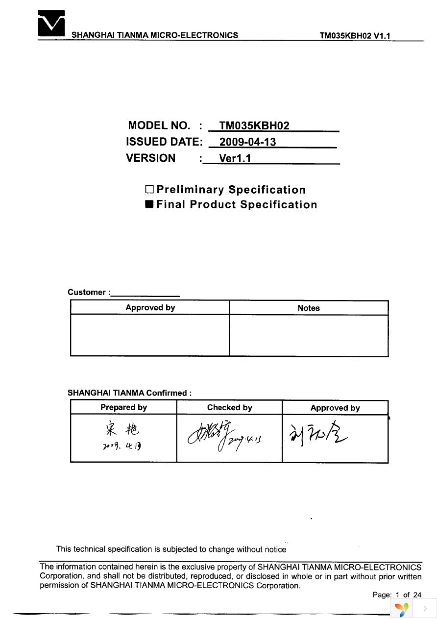 EVK-TA-TM035KBH02 Page 1