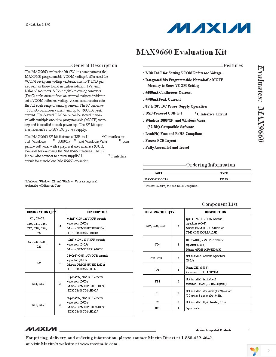 MAX9660EVKIT+ Page 1