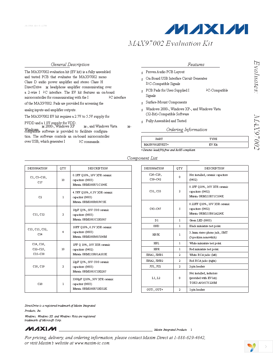 MAX97002EVKIT+ Page 1