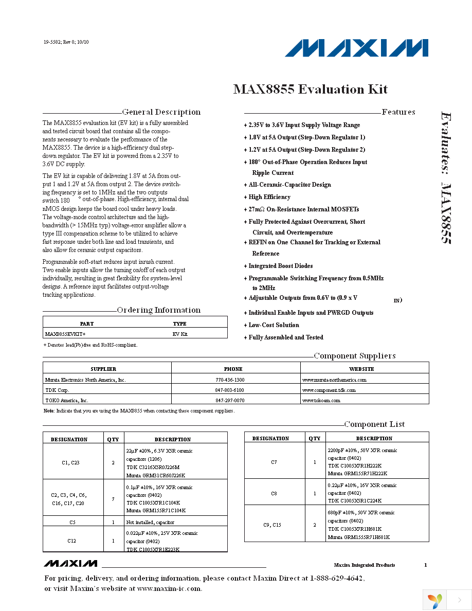 MAX8855EVKIT+ Page 1