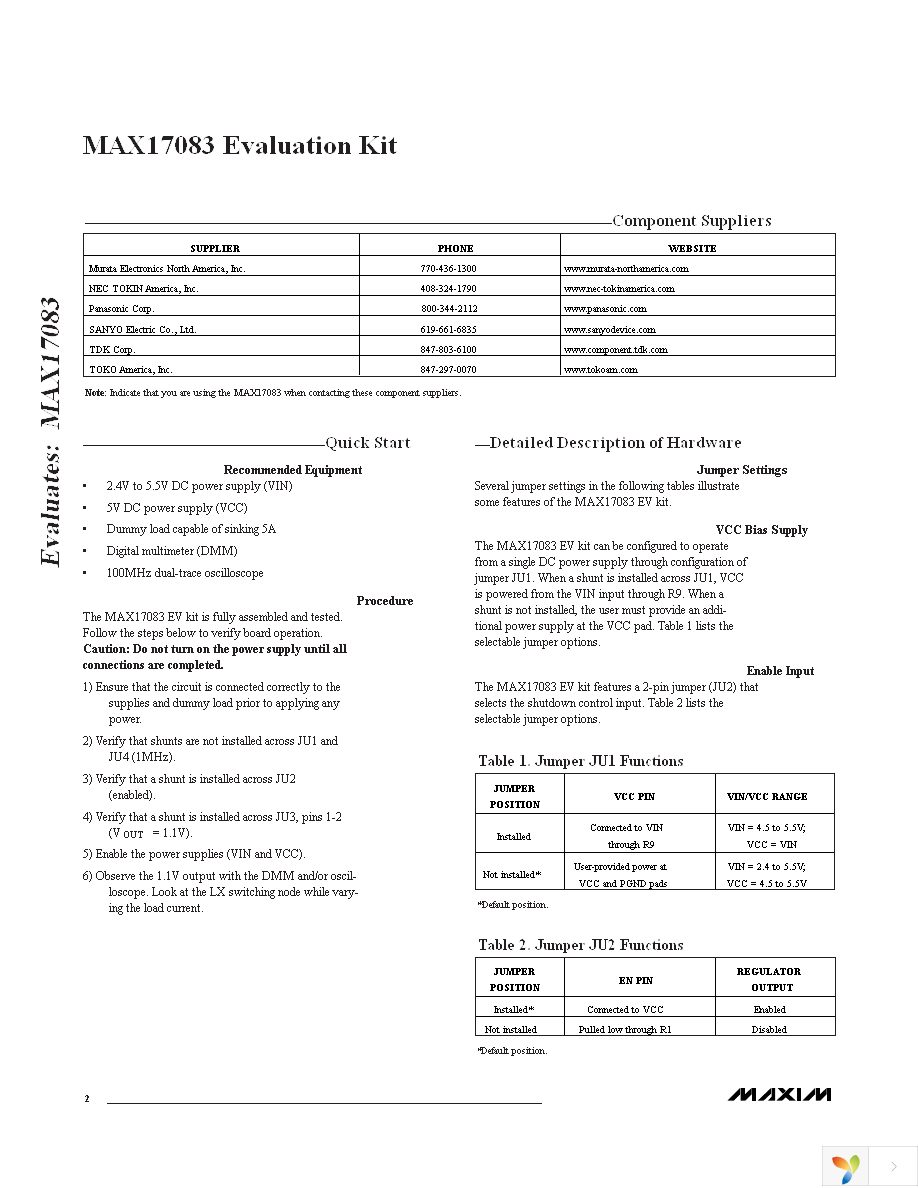 MAX17083EVKIT+ Page 2