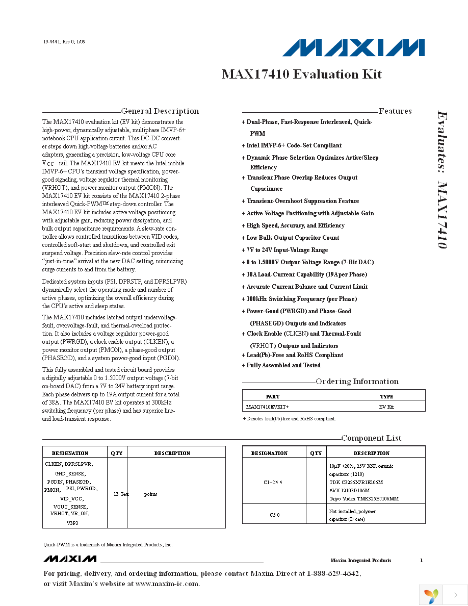 MAX17410EVKIT+ Page 1