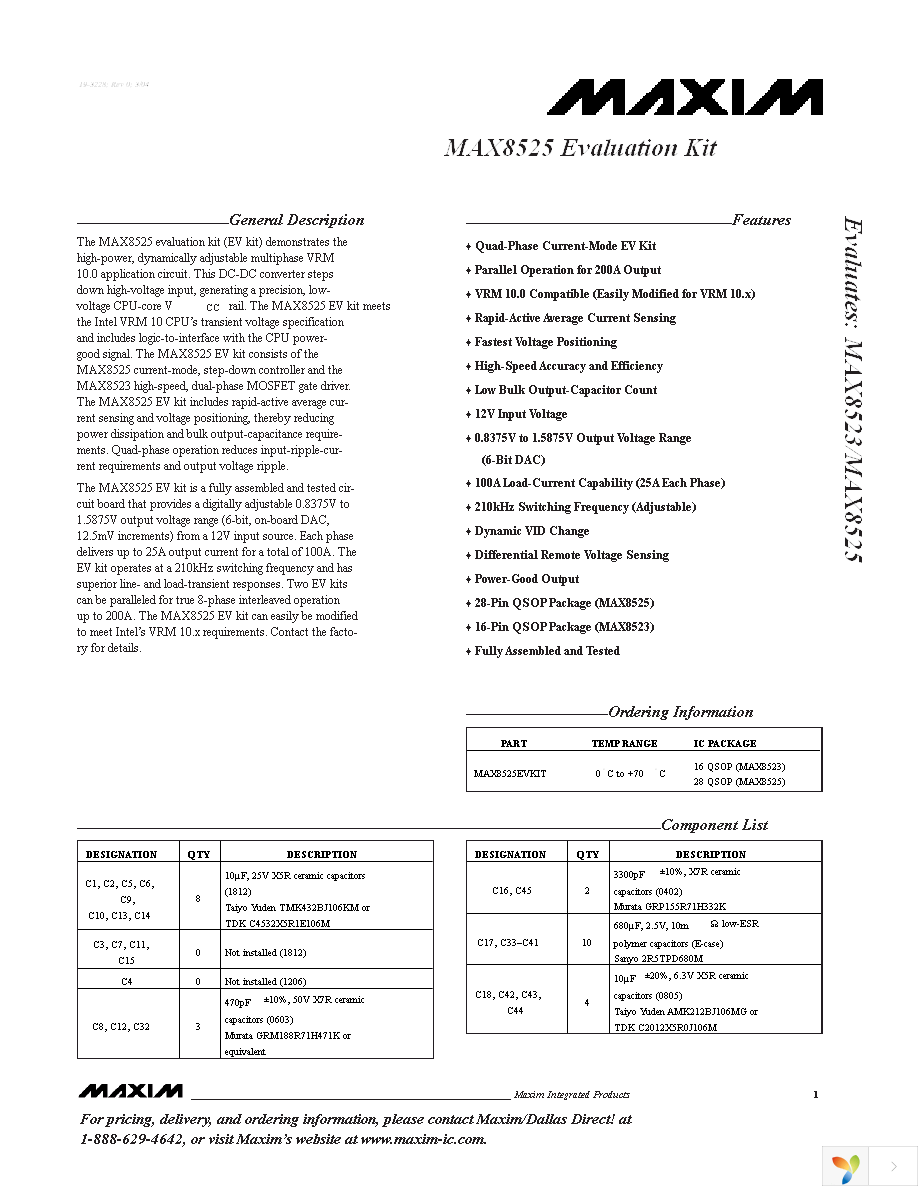 MAX8525EVKIT Page 1