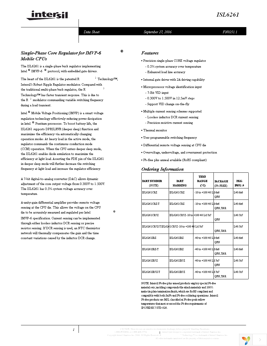 ISL6261EVAL1Z Page 1