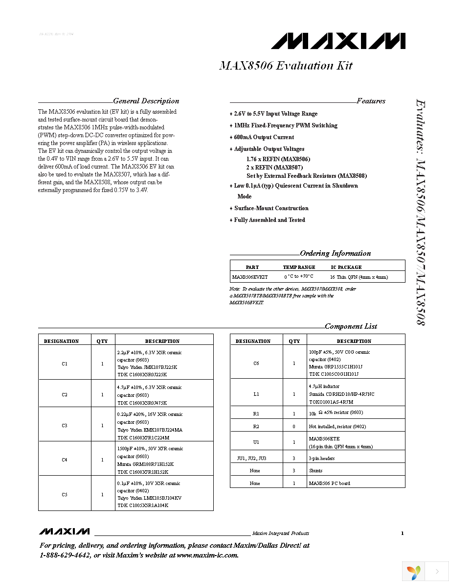 MAX8506EVKIT Page 1