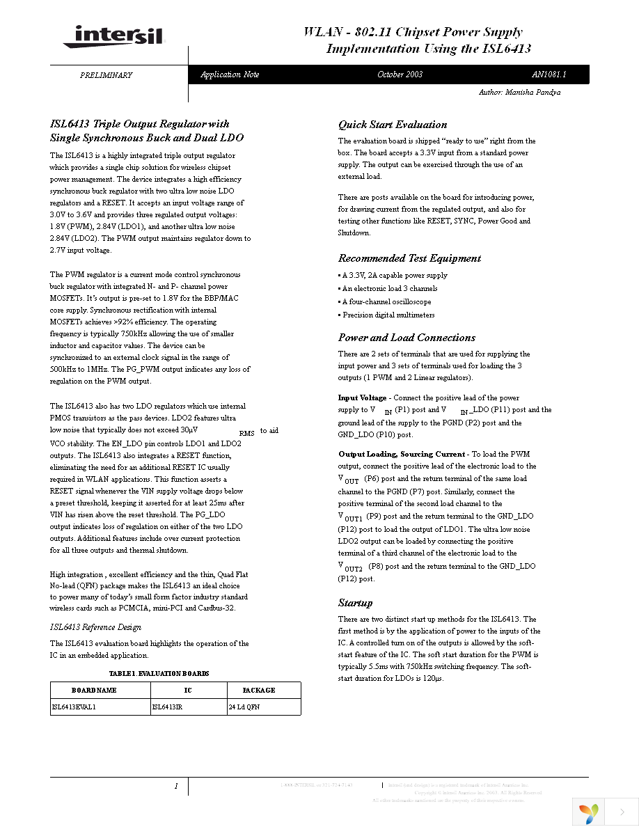 ISL6413EVAL1 Page 1