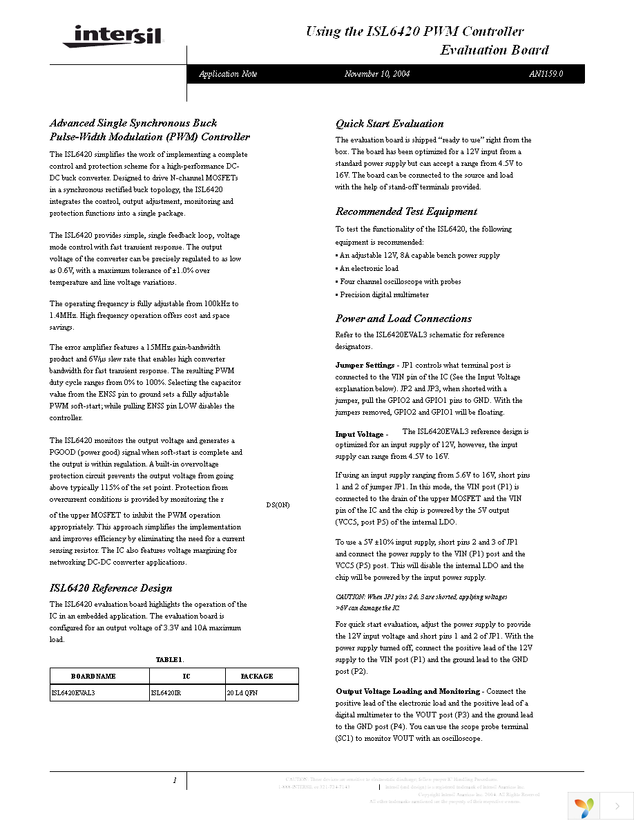 ISL6420EVAL3 Page 1