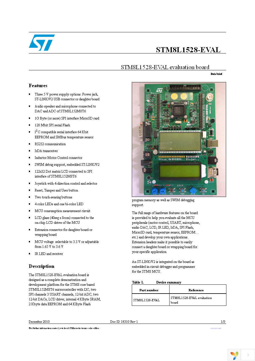 STM8L1528-EVAL Page 1