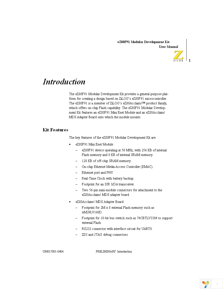 EZ80F910100KIT Page 11