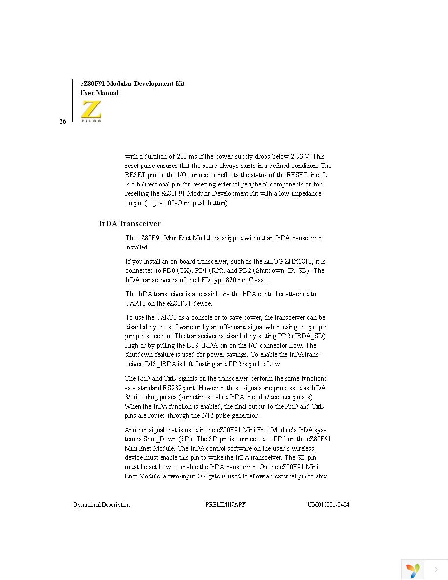 EZ80F910100KIT Page 36