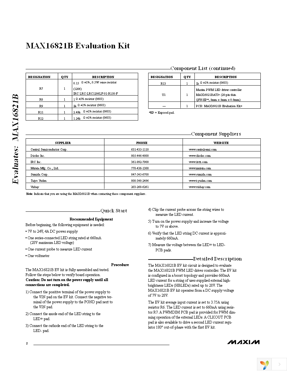 MAX16821BEVKIT+ Page 2