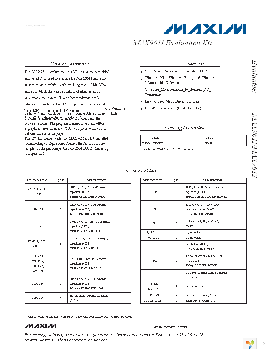 MAX9611EVKIT+ Page 1