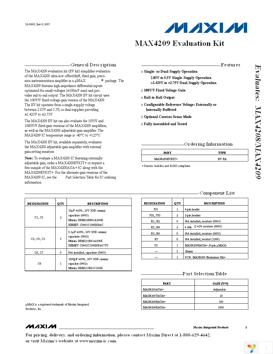 MAX4209EVKIT+ Page 1