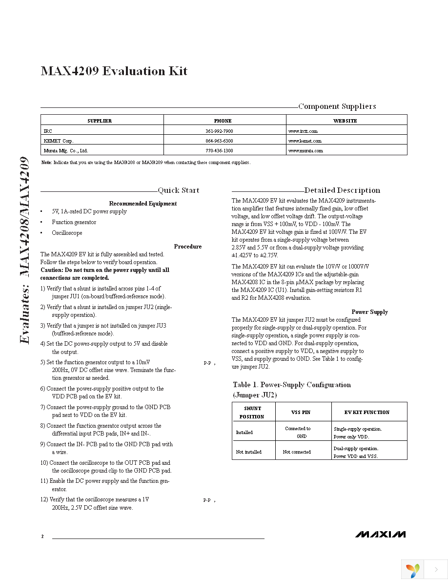 MAX4209EVKIT+ Page 2
