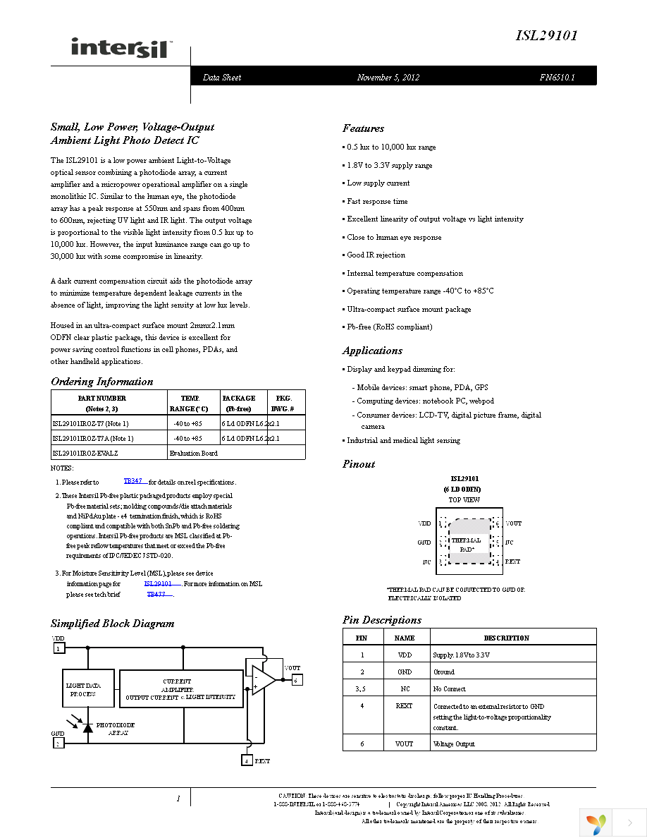 ISL29101IROZ-EVALZ Page 1