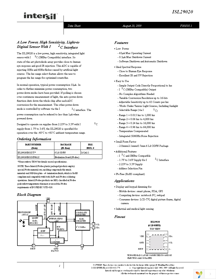 ISL29020IROZ-EVALZ Page 1