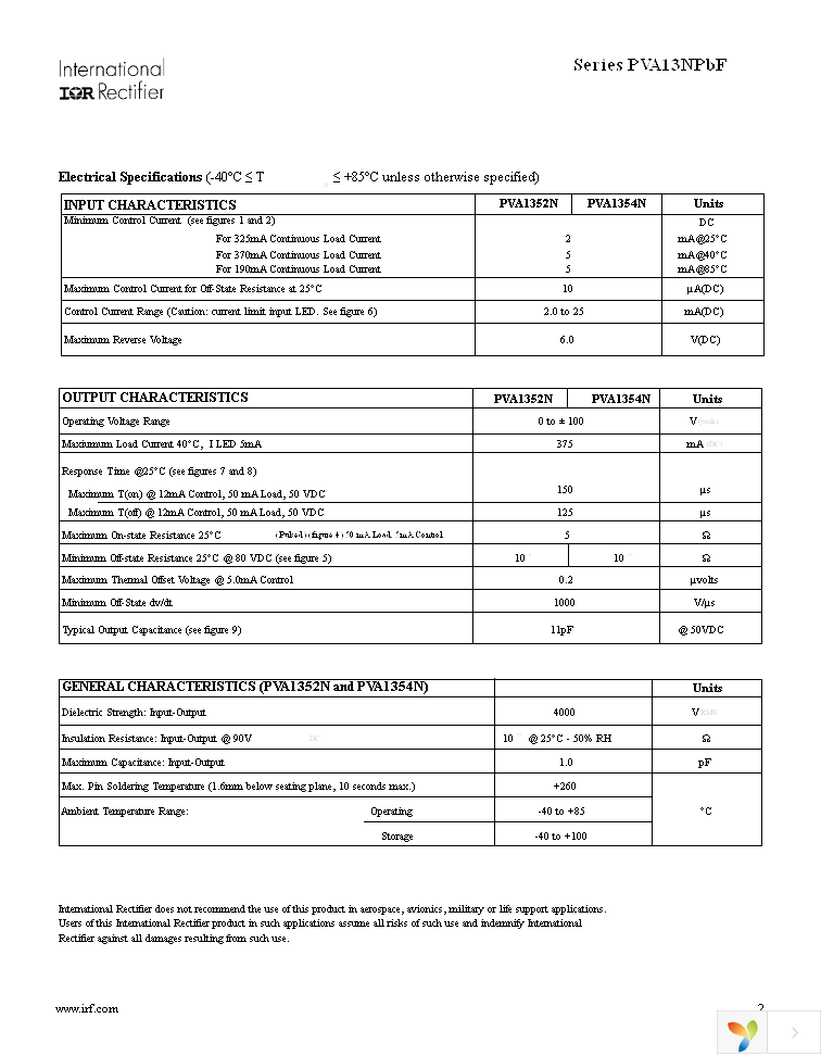 PVA1352NPBF Page 2