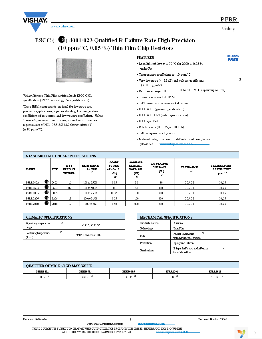 PFRR0603Y1000WBT Page 1