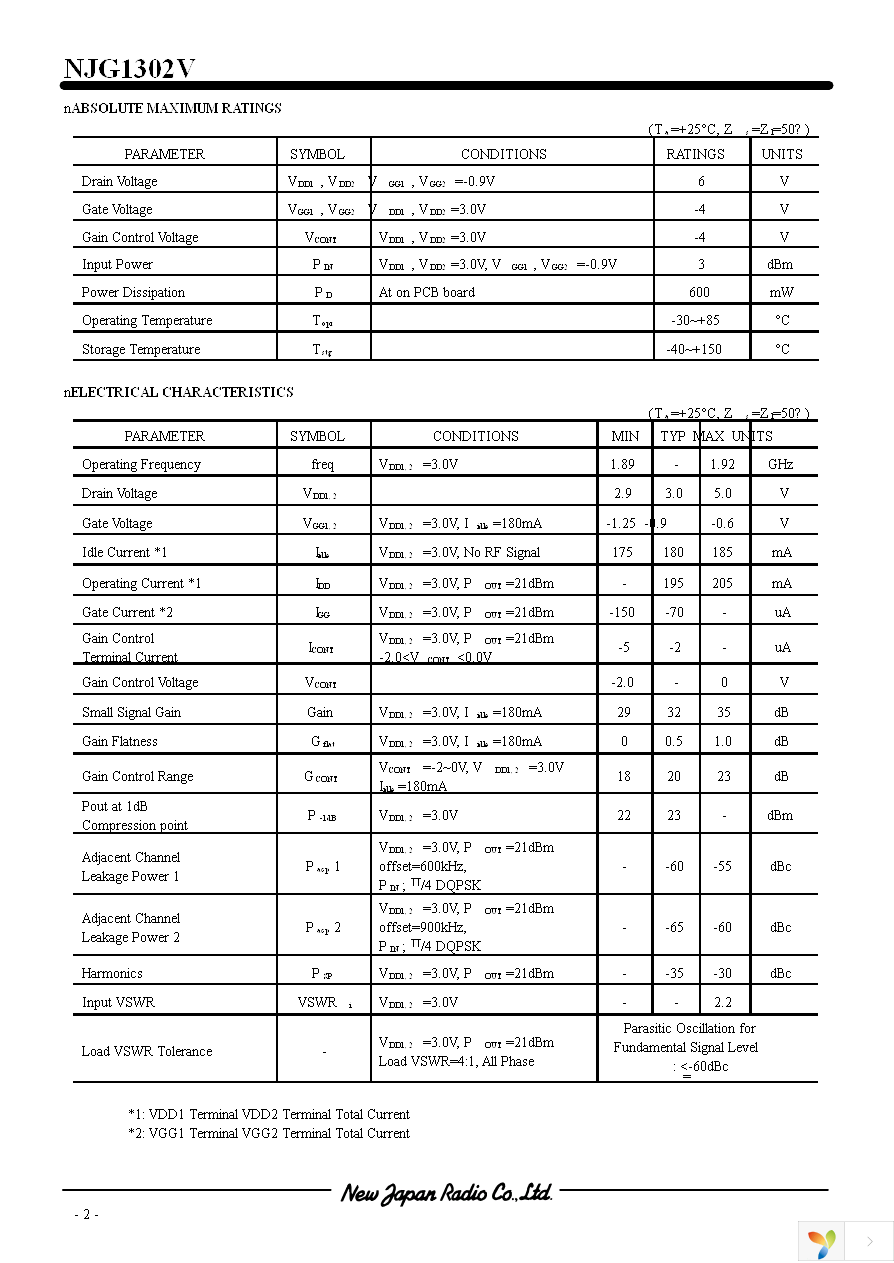 NJG1302V-TE1 Page 2