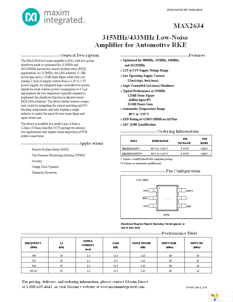 MAX2634AXT+T Page 1