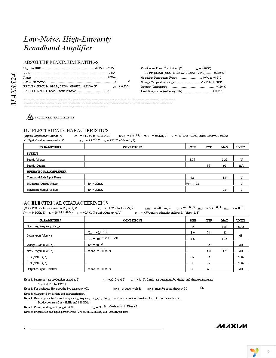 MAX3524EUB+T Page 2