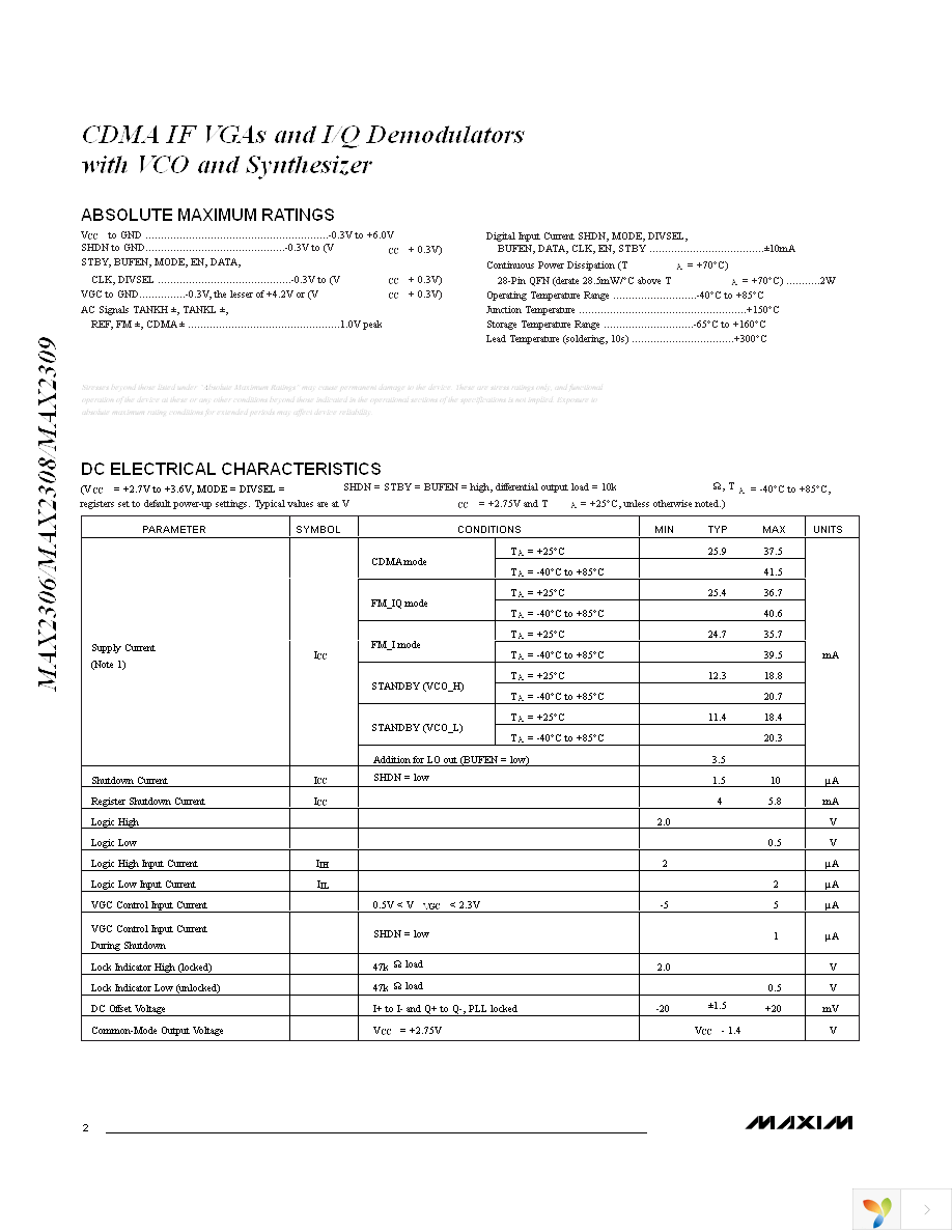 MAX2306ETI+ Page 2