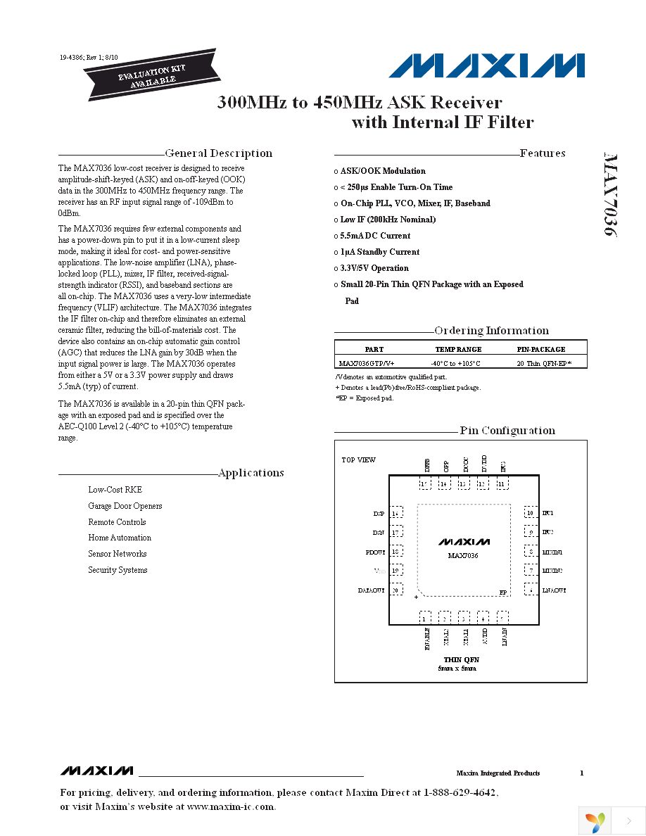 MAX7036EVKIT-433+ Page 1