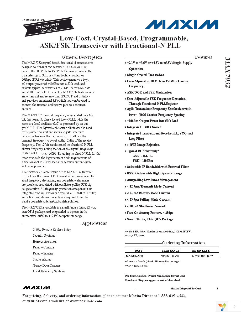 MAX7032EVKIT-315 Page 1