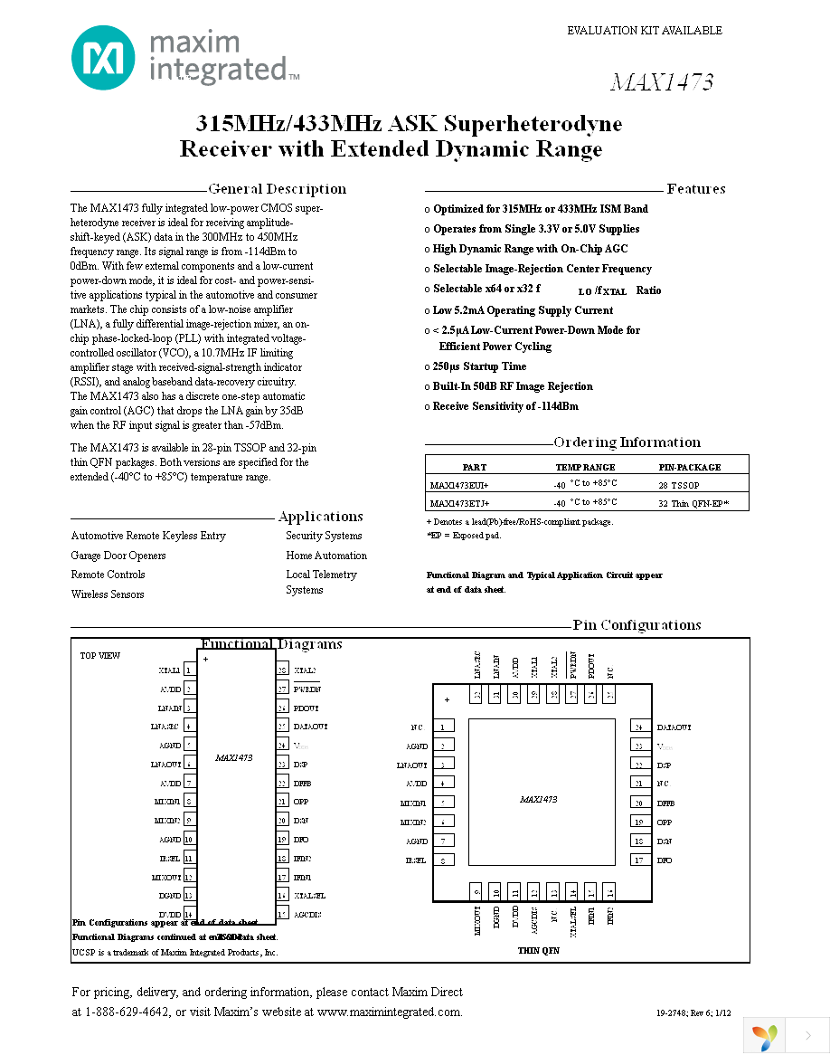 MAX1473EVKIT-315 Page 1