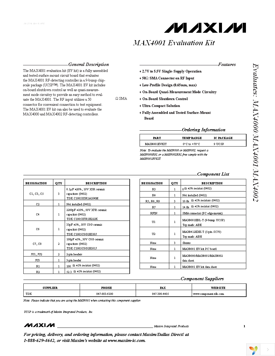 MAX4001EVKIT Page 1