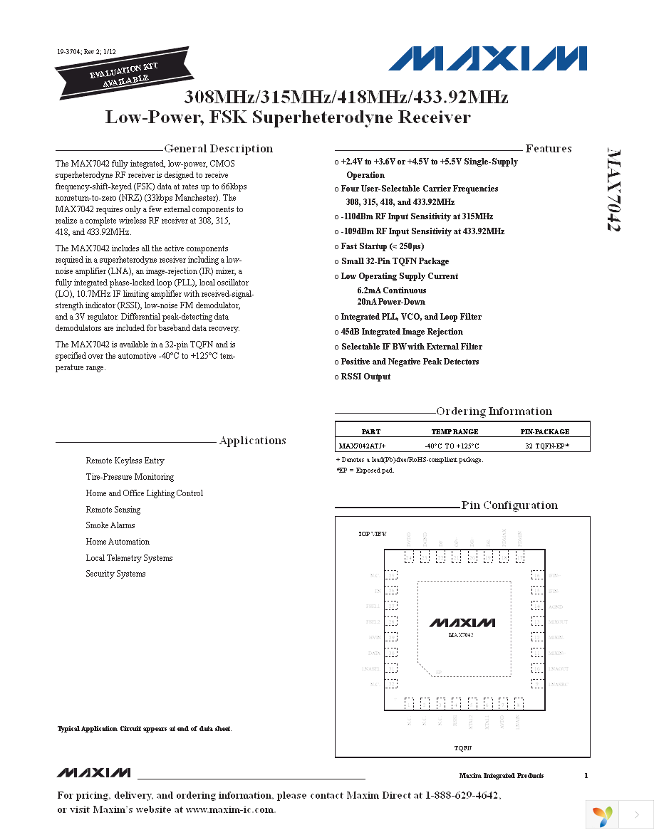 MAX7042EVKIT-433+ Page 1