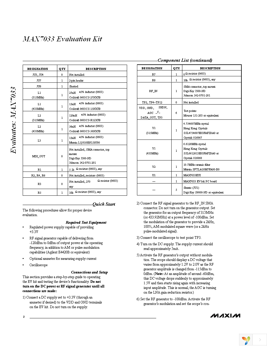 MAX7033EVKIT-433 Page 2