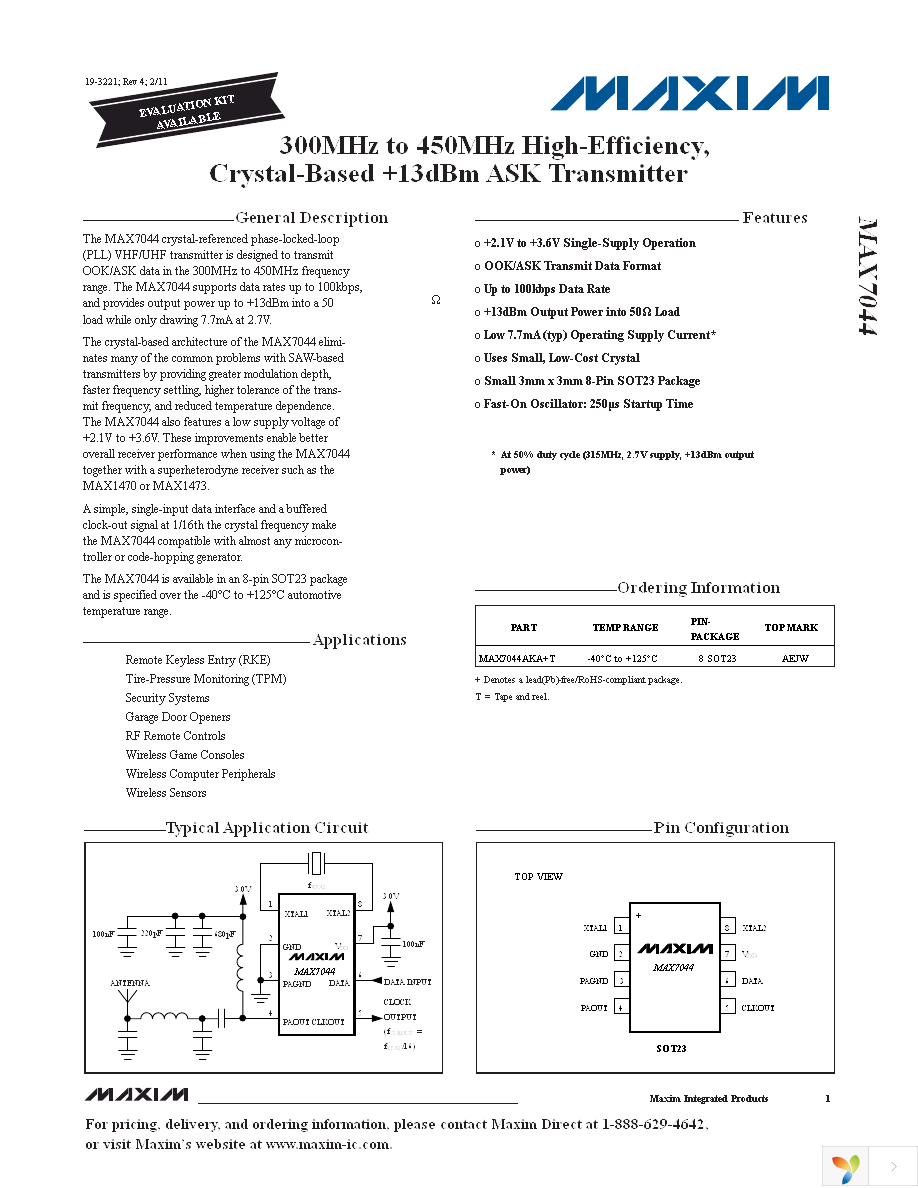 MAX7044EVKIT-315 Page 1