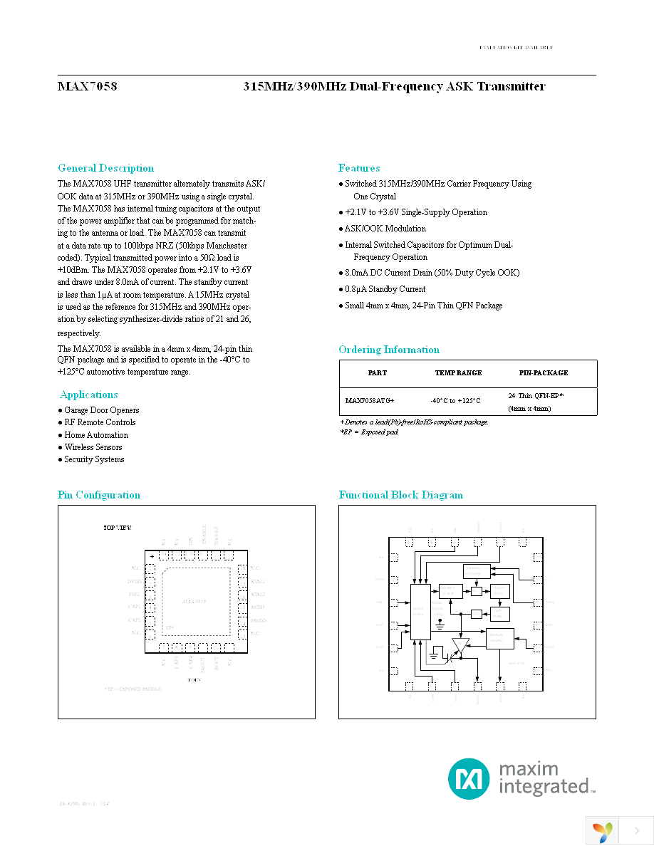 MAX7058EVKIT+ Page 1